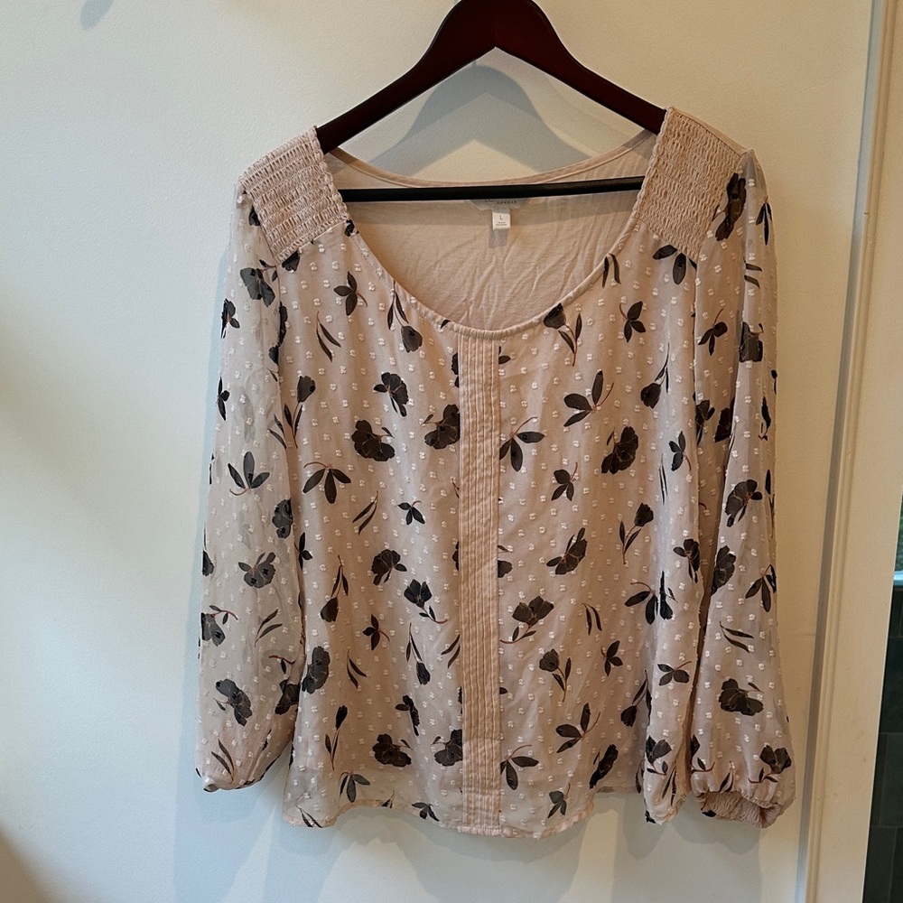 LC Lauren Conrad Floral Blouse - Cream and Brown
